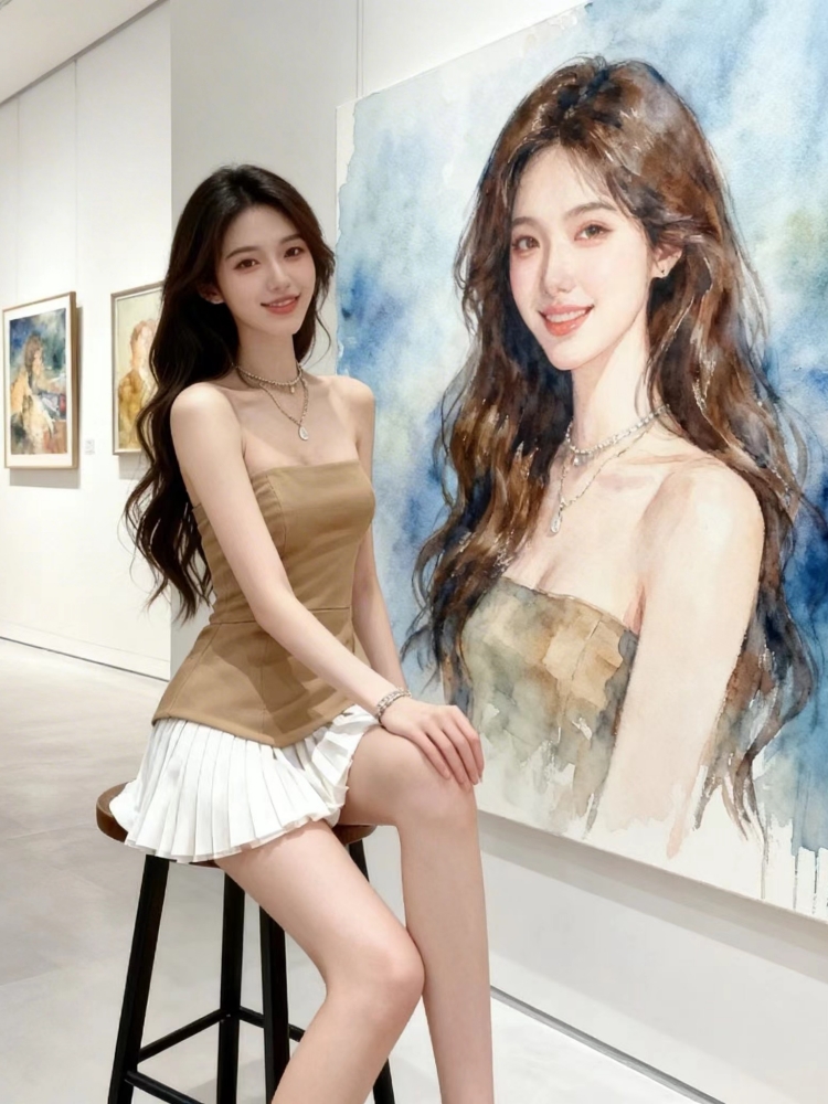 여름 한 부서 분위기 센스 여신 작은 키 전체 집합 착용 가져 가라. 페이크 레이어드 튜브탑 치마 드레스 여성 의류