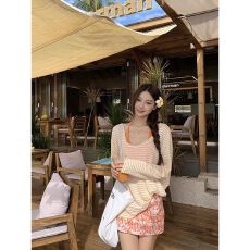 玖玖原版彩点印花夏天薄款长袖t恤女宽松罩衫上衣