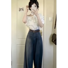 批发一整套ootd穿搭露肩荷叶边上衣高腰阔腿裤女两件套显瘦套装