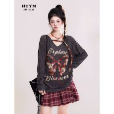 复古基调美拉德蝴蝶长袖针织衫防晒罩衫女秋季薄款甜辣上衣