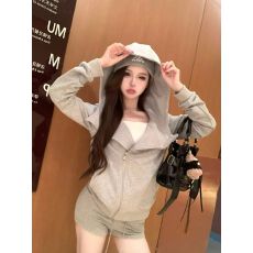 批发美式复古连帽长袖卫衣外套女秋冬慵懒风宽松开衫黑色百搭拉链上衣