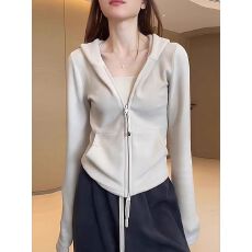 批发欧货设计感拉链连帽<b class='q'>卫衣</b><b class='q'>女</b>装秋冬季2025新款修身百搭外套简约上衣