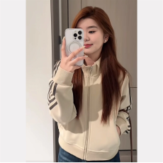 批发纯棉华棉复牛奶丝/银狐绒 立领拉链卫衣<b class='q'>女</b>秋冬宽松休闲运动风外套