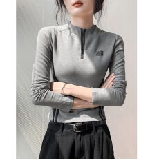批发高弹德绒原版面料原版做工美式半拉链长袖<b class='q'>t</b><b class='q'>恤</b>修身上衣打底女秋冬