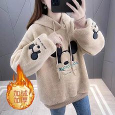 批发羊羔毛<b class='q'>卫衣</b>女2025新款秋冬连帽上衣设计感刺绣加绒<b class='q'>外套</b>