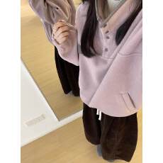 批发软糯糯绒绒半开高领卫衣<b class='q'>女</b>冬季宽松套头温柔长袖上衣