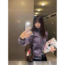 批发【米尼刷毛条纹】紫色条纹双拉链立领<b class='q'>卫衣</b>外套女秋冬小众短款上衣