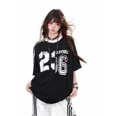 批发纯棉  夏季女短袖时尚潮酷宽松T恤圆领<b class='q'>中长款</b>嘻哈爵士跳舞上衣潮