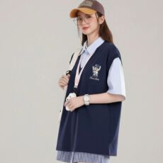 批发原版做法搭配公仔挂绳 纯棉+原版<b class='q'>衬衫</b>领子 复古港风拼接<b class='q'>假两件</b>套