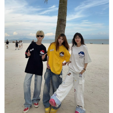 批发纯棉双纱高克重 美式复古狗狗刺绣短袖<b class='q'>T</b><b class='q'>恤</b>男女夏季情侣<b class='q'>潮牌</b>上衣