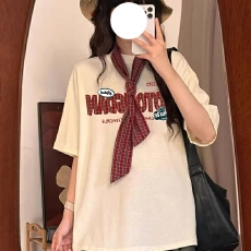 批发【220g<b class='q'>纯棉</b>】螺纹领口 +后包边+围巾 刺绣字母短袖<b class='q'>T</b><b class='q'>恤</b>男女