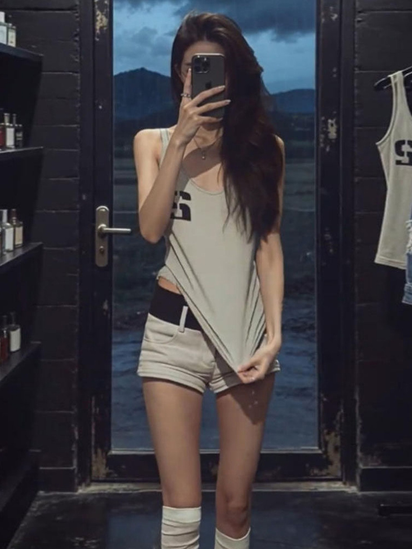 210 그램 40 좋은 면 1 1 아메리칸 핫걸 바람 카키 색 프린트 여름 순수한 욕망 슬립 작은 조끼 여성