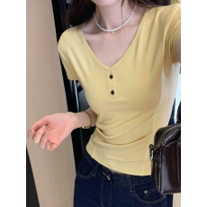 批发人棉260克 短袖洋气<b class='q'>T</b><b class='q'>恤</b>女2026夏季新款黑色设计感纽扣小众上衣潮