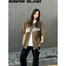 批发美式运动夏季开衫棒球服短袖女复古<b class='q'>街头</b>简约通勤休闲运动夹克衬衫