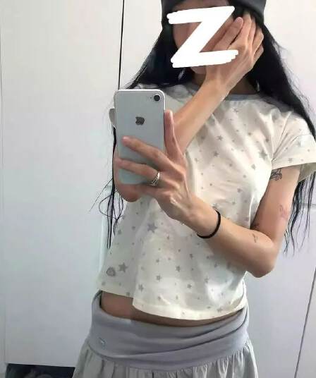 40 220 그램 92 면 8 암모니아 Lun 리브 네클라인 프린트 반팔 몸매 가꾸기 티셔츠 여성 정가