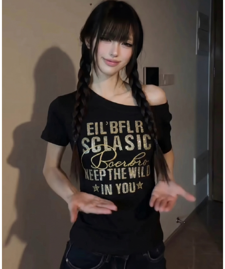 원본 원단 스팽글 무거운 작업 완제품 210 그램 95 면 40s 오스트리아 델 아메리칸 오프숄더 반팔 티셔츠
