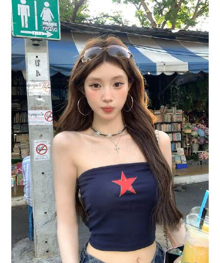 모달 면 핫걸 바람 프린트 튜브탑 조끼 펌프 로프 여성 핫걸 디자인 센스 작은 대중 맨위