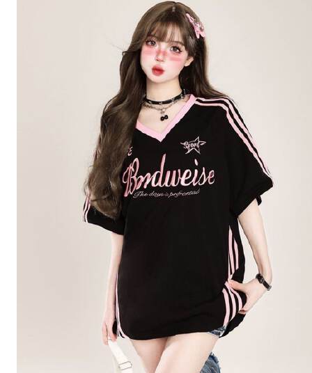 좋은 솜씨 원본 자수 리본 19 지점 220 그램 케이블 루오 Na 네클라인 반팔 티셔츠 여성