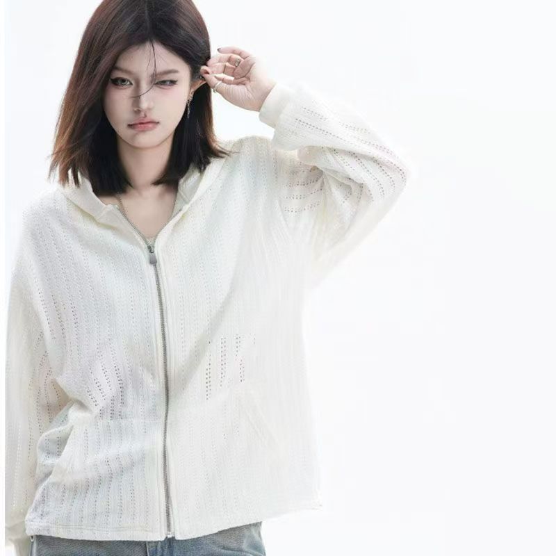 원본 원단 자카드 홀로우 아웃 후드 자외선 차단 의류 여성 자외선 차단 복 얇은 코트