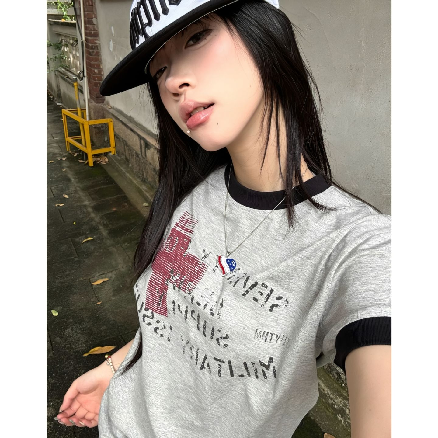 원본 원단 커프스 리브 조이다. 210 그램 95 면 40s 오스트리아 델 레트로 패치워크 배색 반팔 트렌디