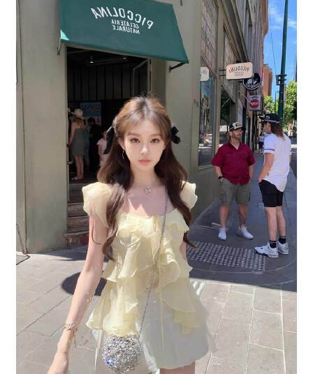 원본 원단 프랑스식 프릴 민소매 조끼 셔츠 여성 여름 불규칙 루즈핏 슬림해 보이는 품격 맨위