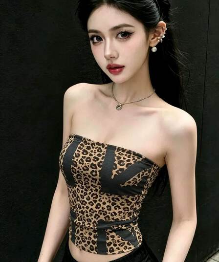 모달 면 섹시함 레오파드 무늬 배색 튜브탑 조끼 여성 여름 작은 대중 허리 수축 슬림해 보이는 맨위