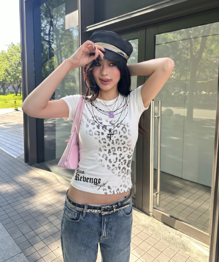 원본 원단 대 프린트 디지털 직분사 210 그램 95 면 40s 오스트리아 델 아메리칸 레트로 레오파드 무늬 반팔