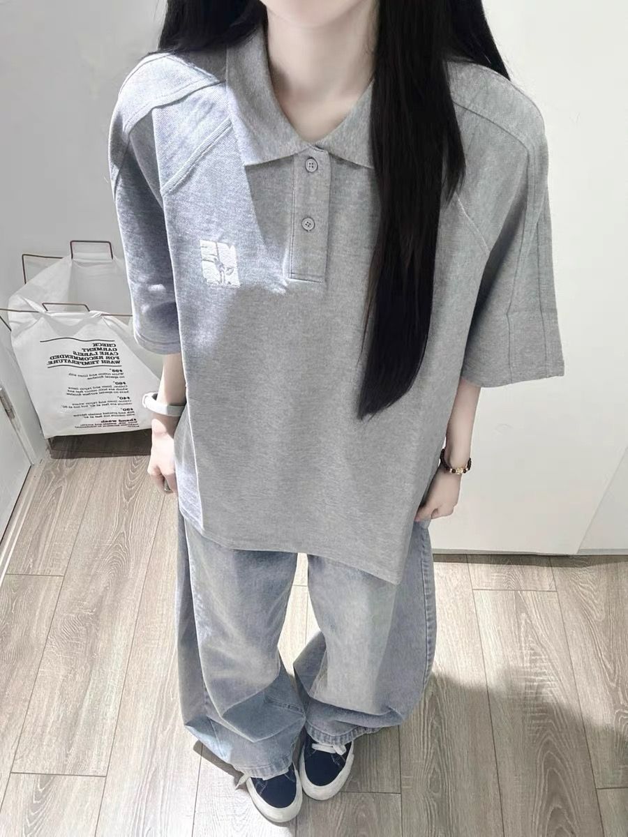 자수 네리 가게 천 순면 220 그램 반팔 티셔츠 여성