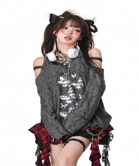 2026 년 아메리칸 달콤한 차가운 바람 오프숄더 셔츠 나비 여성 이른 가을 y2k 맨위 핫걸 긴팔 티셔츠