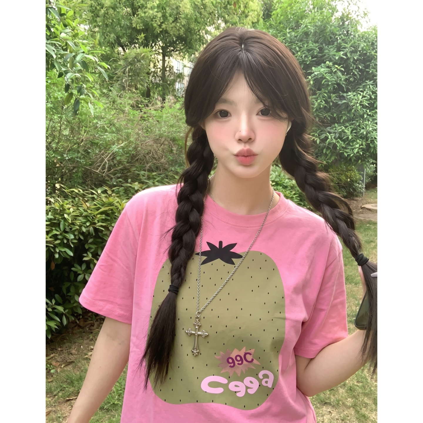 광저우 원단 디지털 직분사 완제품 32 빗질하다 순면 키위 핑크색 반팔 티셔츠