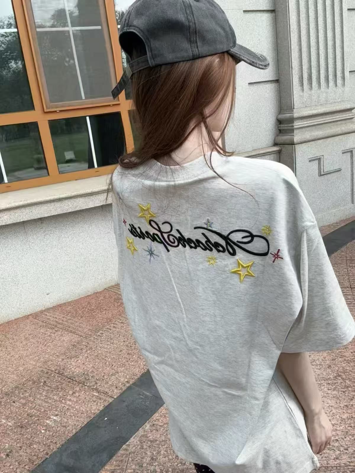 자수 네리 가게 천 순면 220 그램 반팔 티셔츠 여성