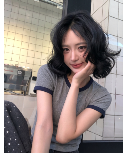 원본 원단 한 부서 테두리 칼라 긍정적 인 어깨 라운드 넥 반팔 티셔츠 여성 여름 작은 키 맨위