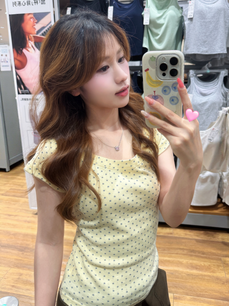 원본 자카드 원단 전체 인쇄 별 보트넥 비스듬한 어깨 반팔 티셔츠 맨위