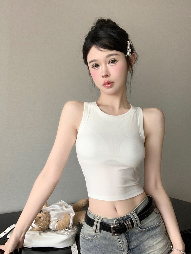 아메리칸 핫걸 백리스 운동 슬립 단어 작은 조끼 여성 여름 인사이드 가져 가라. 외출용 쇼트 스타일 아름다움 뒤로 민소매 맨위