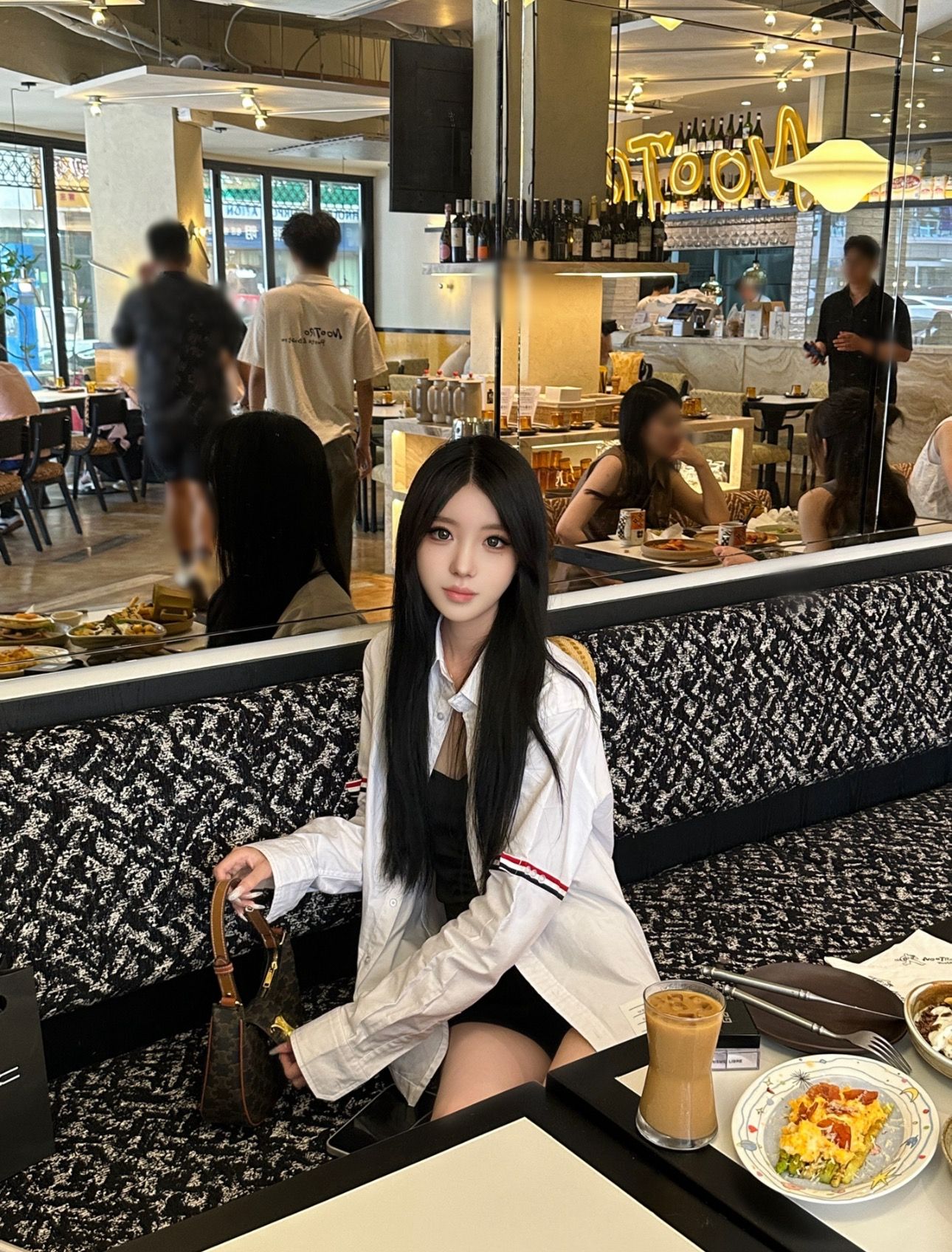 여성 셔츠 인터넷 유명인 삼색 스트라이프 완장 디자인 셔츠 여성