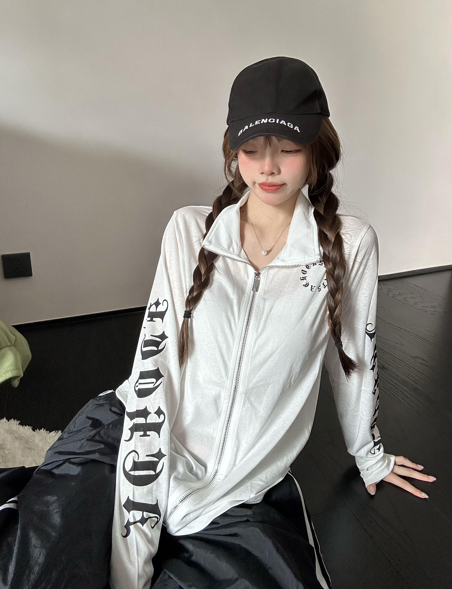 백금 지퍼 광저우 눈꽃 면 자외선 차단 블라우스 여성