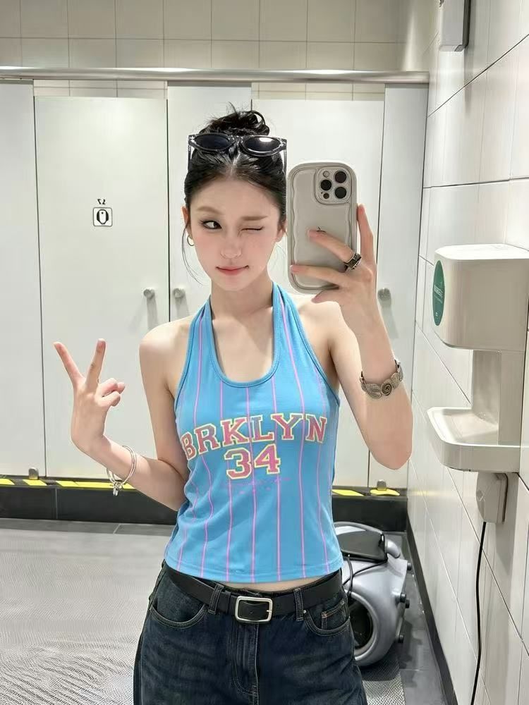 210 그램 40 순면 알파벳 프린트 슬립 행침 목 조끼 여성 몸매 가꾸기 슬림해 보이는 맨위