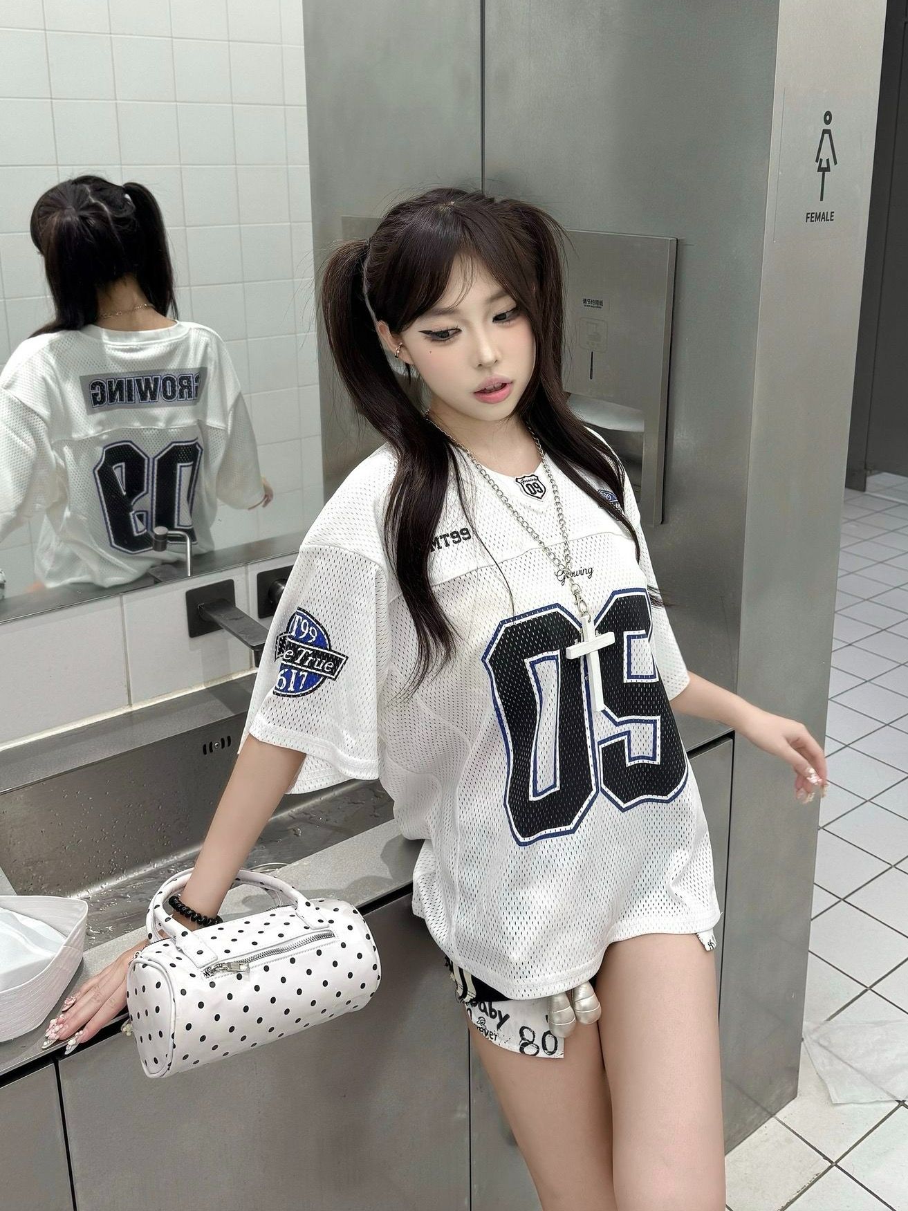 원본 것 압력 라인 자수 표준 프린트 광저우 원단 반팔 티셔츠 여성