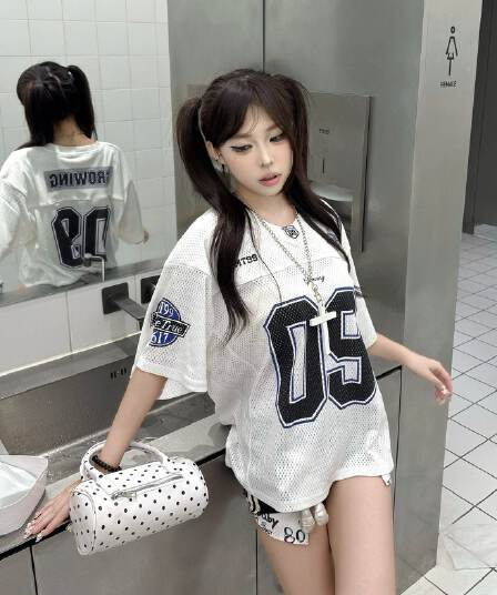 원본 것 압력 라인 자수 표준 프린트 광저우 원단 반팔 티셔츠 여성