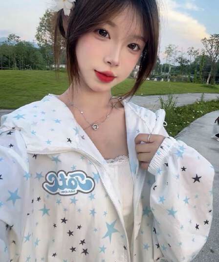 좋은 품질 원본 솜씨 원본 원단 전체 인쇄 도트 무늬 지퍼 자외선 차단 외투 루즈핏 여성