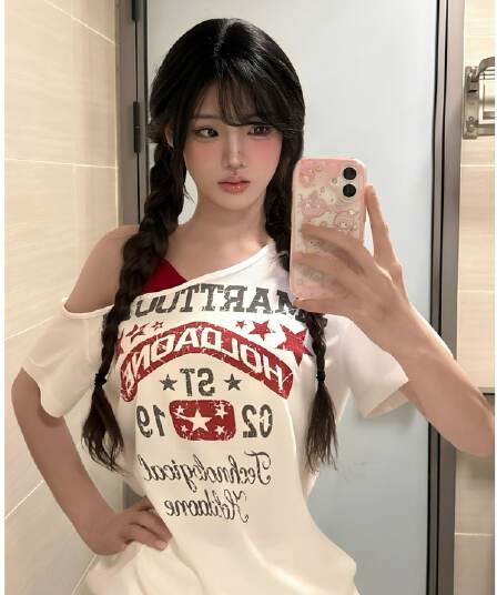 광저우 원단 후아 남편 그리드 디지털 직분사 한 부서 가짜 두 조각 비스듬한 어깨 반팔 티셔츠 패치워크 색상 디자인 센스 맨위