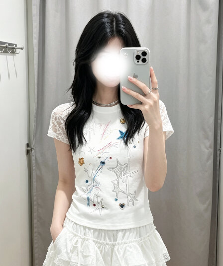 230 크 92 면 8 암모니아 Lun 패치워크 별 메시 원단 삽입 어깨 소매 프린트 패키지 칼라 전체 다림질