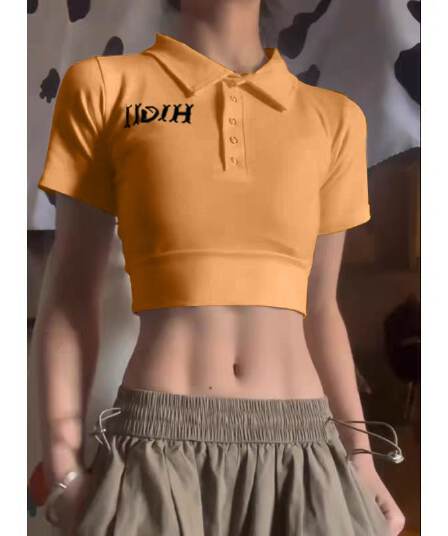 40 카운터 면 리브 아메리칸 POLO 칼라 반팔 긍정적 인 어깨 티셔츠 여성 몸매 가꾸기 슬림해 보이는 쇼트 스타일 핫걸 맨위