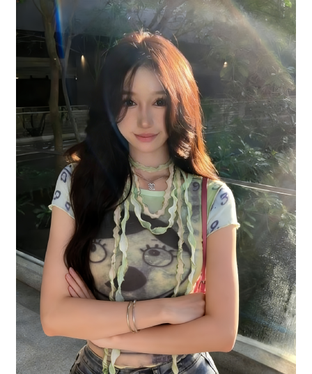 높은 품질 한국 넷 여름 새로운 작은 대중 달콤한 차가운 핫걸 프린트 트렌드 튀김 거리 반팔 티셔츠 여성
