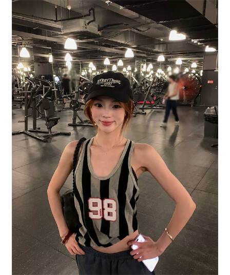 순면 아메리칸 레트로 핫걸 바람 스트라이프 작은 청신 캐미솔 몸매 가꾸기 맨위 여성