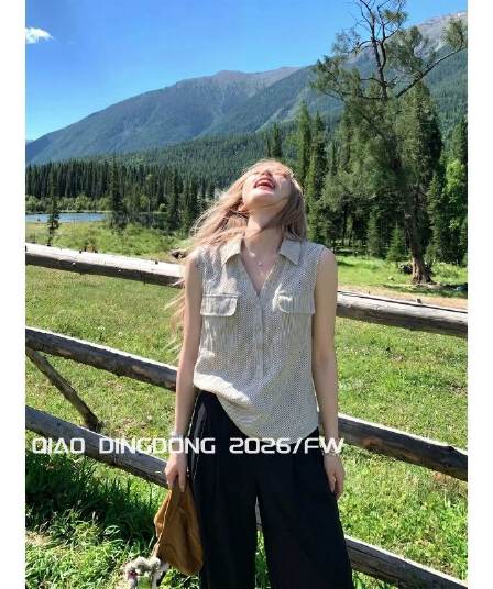 원본 컬러 짜임 기사 배색 폴로 칼라 스트라이프 민소매 조끼 여성 여름 한 부서 루즈핏 슬림해 보이는 맨위 셔츠