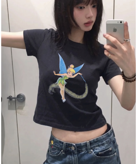 광저우 원단 디지털 직분사 뿌리다 분말 꽃의 요정 여름 만화 프린트 반팔 티셔츠 맨위