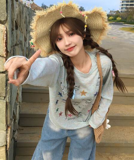 원본 솜씨 광저우 원단 긴팔 블라우스 티셔츠 여성