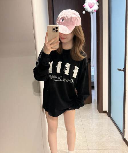 원본 작은 샤넬 스타일 자수 비즈 박기 핫픽스 19 지점 220 그램 순면 긴팔 티셔츠 여성