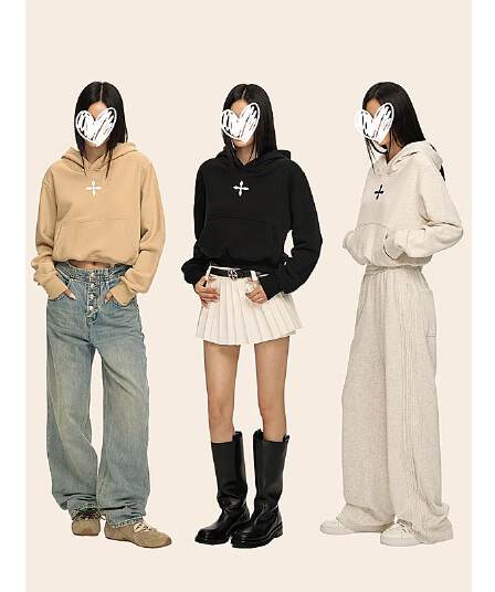 얇은 스타일 3 차원 자수 순수한 Mianhua 면 쇼트 스타일 후드 티 스웨터 여성 긴 소매 맨위